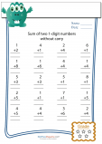 Two One Digit Numbers Addition Without Carry