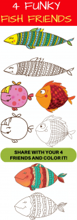 4 Funky Fish Friends- Coloring Friendship Printable Page Invite