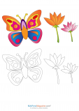 Butterfly Coloring Page With Colored Reference 