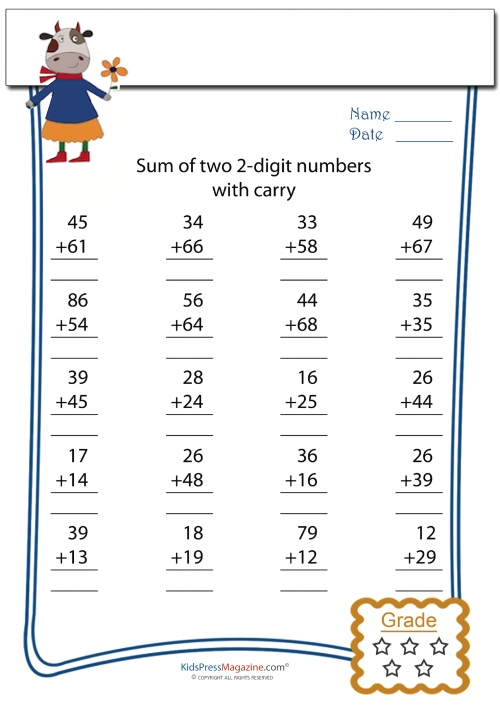 Addition with Carry Worksheet - KidsPressMagazine.com