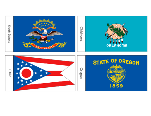 US State Flags Flash Cards ND, OK, OH, OR - KidsPressMagazine.com