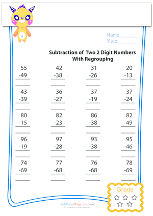 Subtraction Of 2 Digit Numbers With Regrouping Archives Kidspressmagazine Com