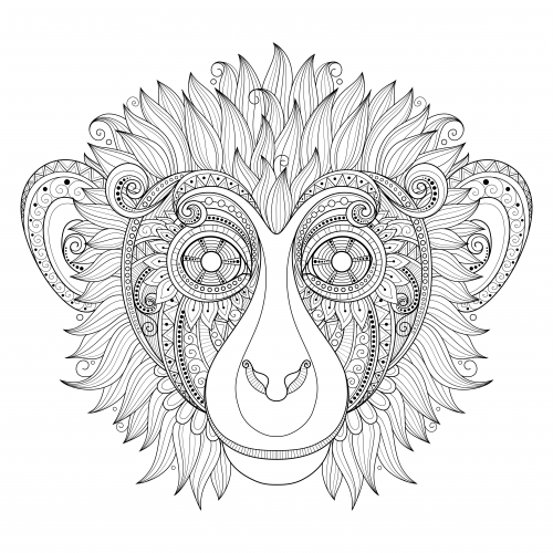 Ornate Monkey Head Coloring Page - KidsPressMagazine.com