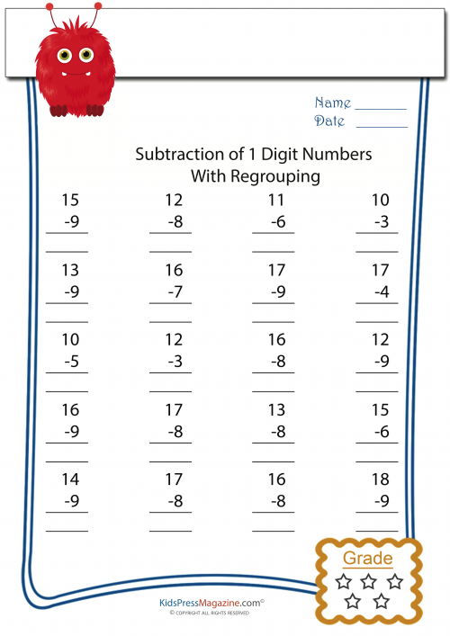 Regroup to Subtract a Single Digit # 2 - KidsPressMagazine.com