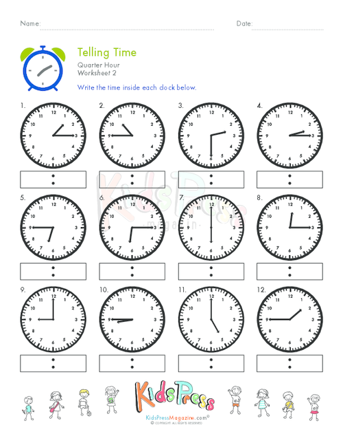 telling time quarter hour worksheet 2 kidspressmagazine com