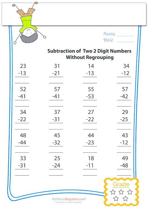 subtraction 2 two digit without regrouping 4 kidspressmagazine com