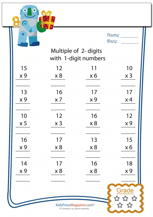 2 digit multiplied by 1 digit worksheet 4 kidspressmagazinecom