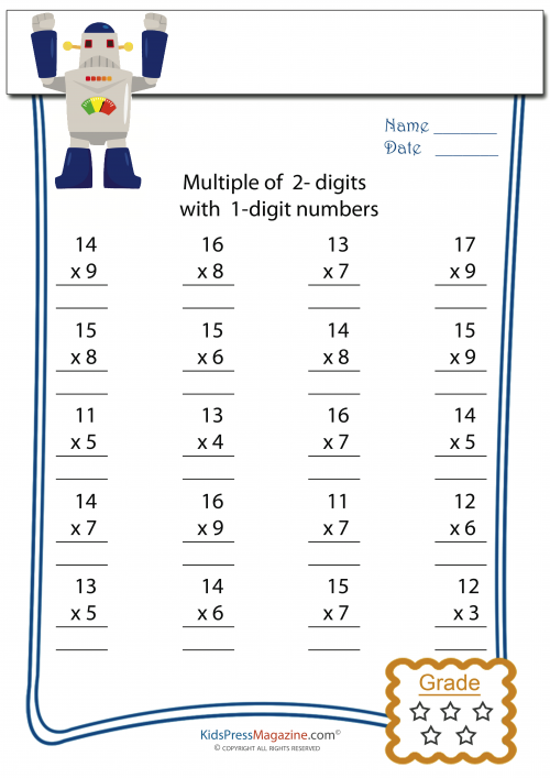 2 digit multiplied by 1 digit worksheet 2 kidspressmagazinecom