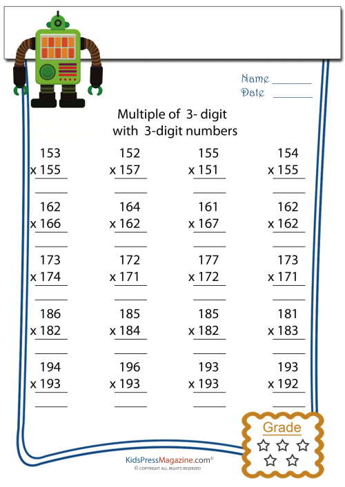 3 Digit By 3 Digit Multiplication Worksheets With Answers