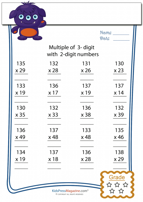 3 Digit By 2 Digit Multiplication Worksheets With Answers Key