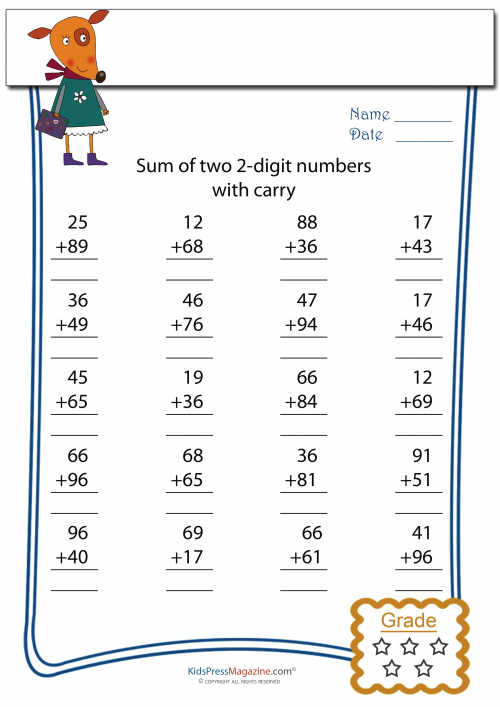 Simple Carry Over Addition Worksheets