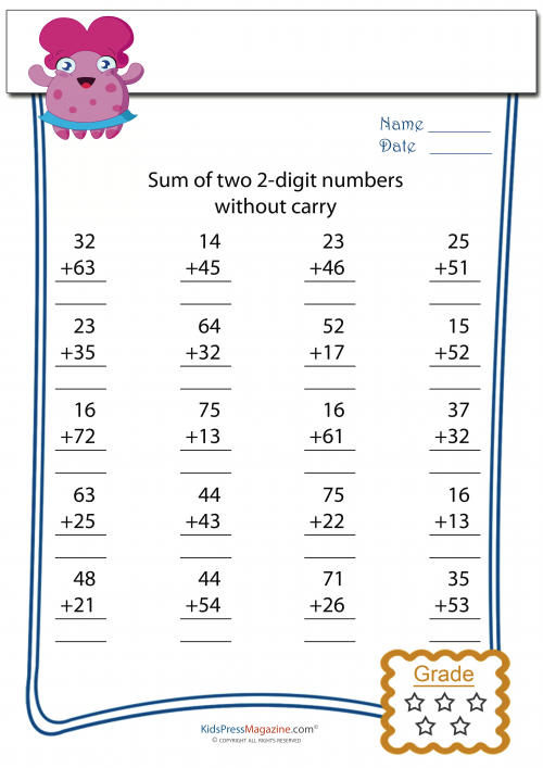 Two Digit Addition Without Regrouping