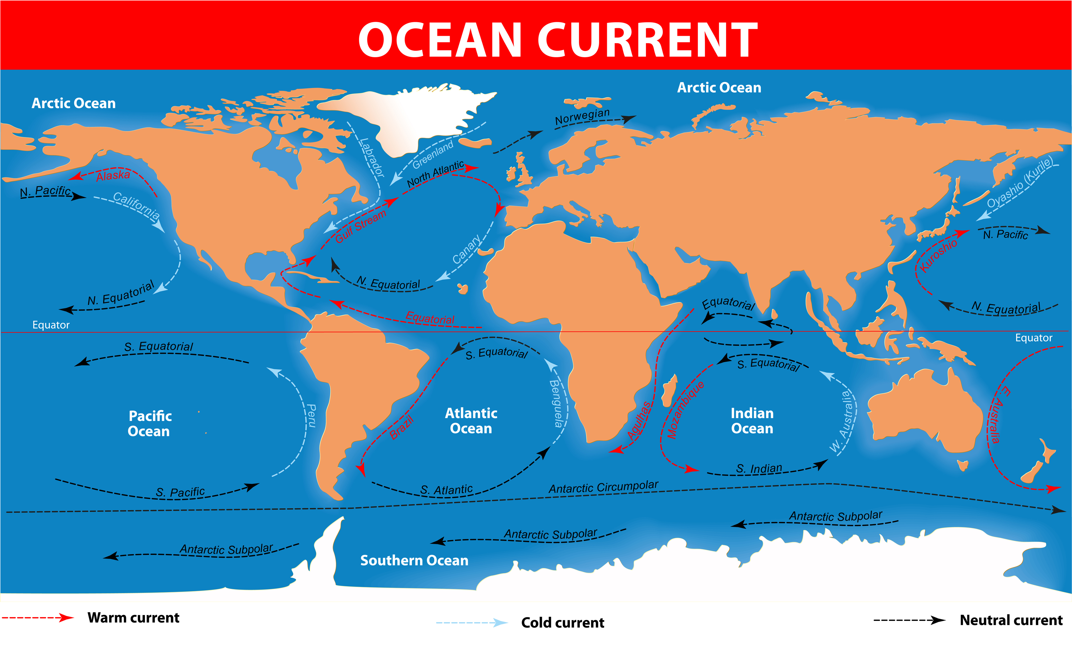 Ocean Currents Map Illustrated Map Showing Coastal Ocean Current